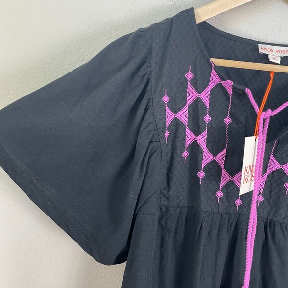 NEW Knox Rose Womens Medium Blouse Pink Embroidered Tassel Tie Boho Shirt Top - Picture 7 of 8